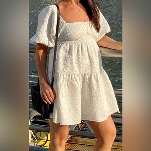 Amanda Uprichard Maisie Floral Brocade Textured Babydoll Dress - Ivory - Sz S